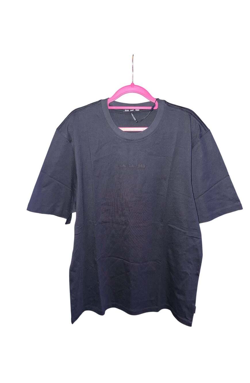 Sun Day Red Embroidered Logo Cotton T-Shirt in Black